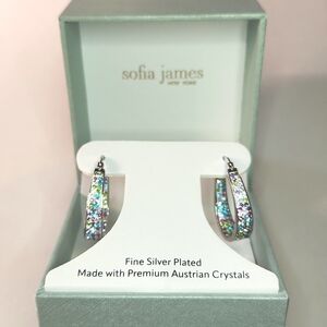 🆕️ Rainbow Sofia James Fine Silver Plated Austrin Crystal Hoops NWT